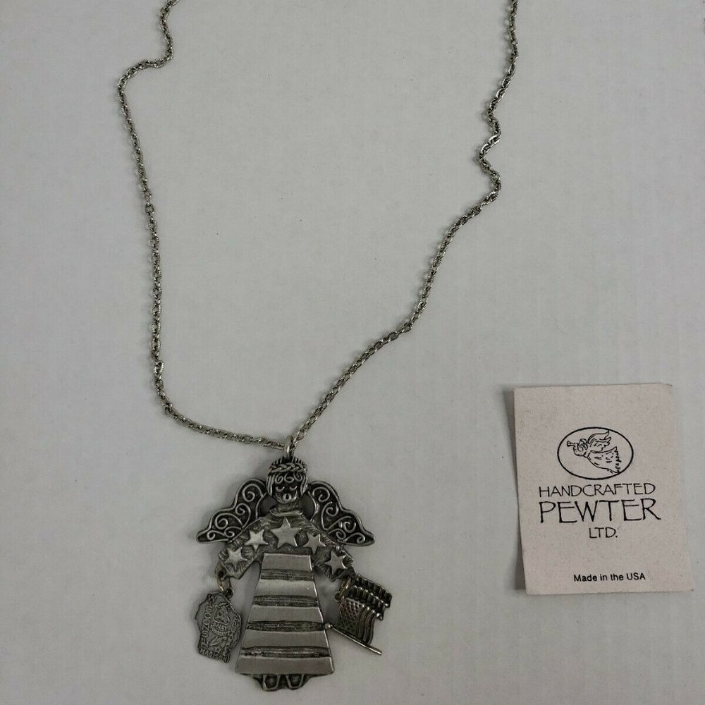 Vintage Angel Hammered Pewter Handcrafted Necklace